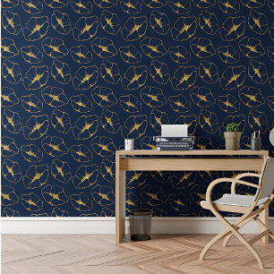 Papel Pintado Patrón botánico floral Royal Elegant Blue & Gold