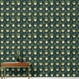 Papel Pintado Patrón botánico Flores Pots Planta Amantes Verde