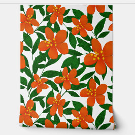 Papel Pintado Patrón botánico verde floral rojo naranja