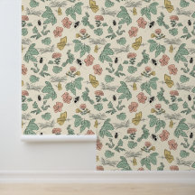 Patrón Botánico Vintage con Mariposas y Abeja