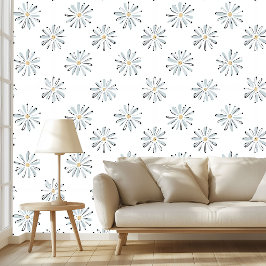 Papel Pintado Patrón Botánico Vintage Suave Floral Daisy Azul