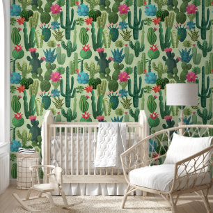 Papel Pintado Patrón Cacti Verde Verde azulado en Blogueo
