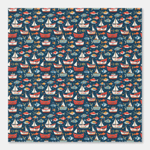Papel Pintado Patrón caprichoso de peces y barcos