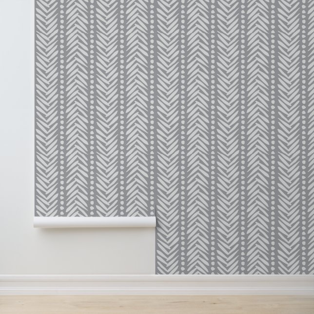 Papel Pintado Patrón Chevron dibujado a mano gris (Solicitud)