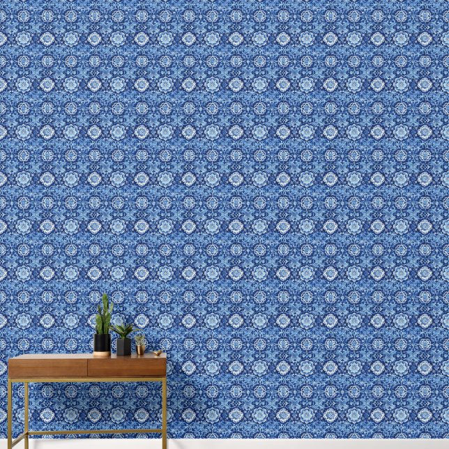 Papel Pintado Patrón Chinoiserie floral azul (Pasillo)