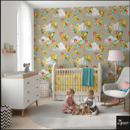 Papel Pintado Patrón cielo nublado de mariposa feliz - Sorrell B