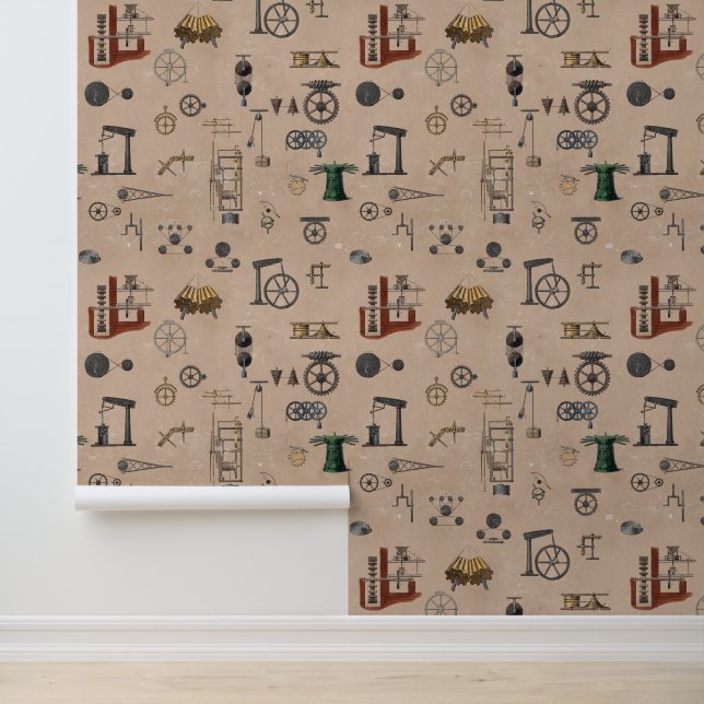 Papel Pintado Patrón científico mecánico de la ingeniería antigu (Solicitud)