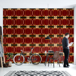 Papel Pintado Patrón circular rojo y negro Art Deco