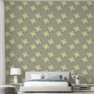 Papel Pintado Patrón circular victoriano amarillo cálido verde