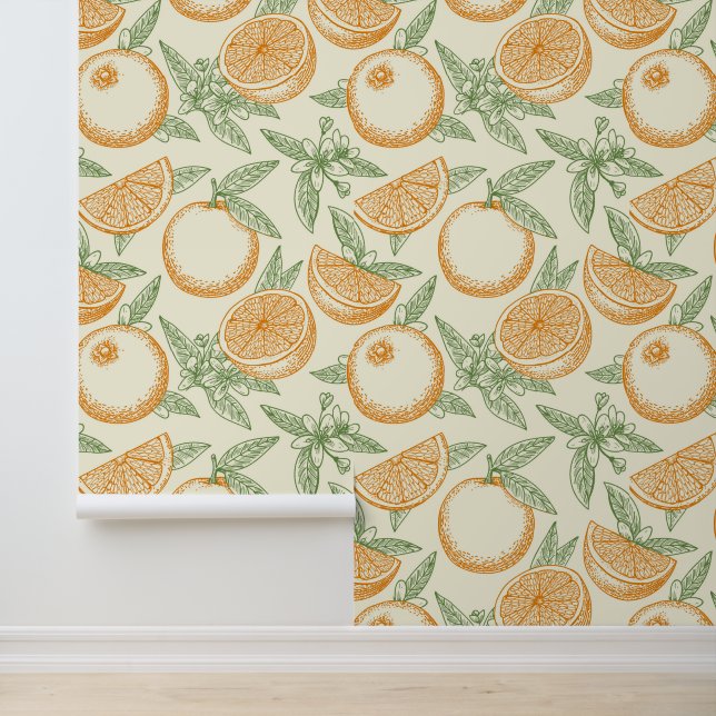 Papel Pintado Patrón clásico de fruta Naranja (Solicitud)