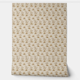 Papel Pintado Patrón Clásico de Toile de Jouy del Buda Dorado
