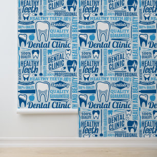 Papel Pintado Patrón clínico dental azul