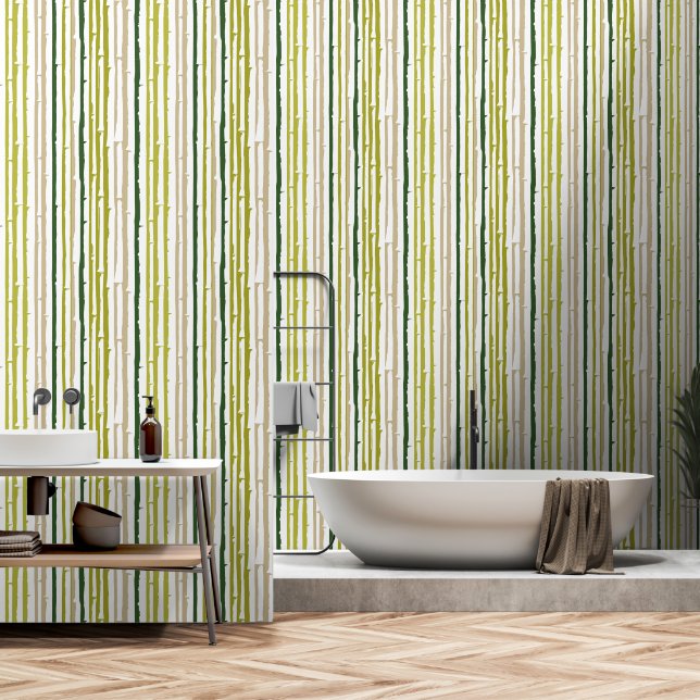 Papel Pintado Patrón contemporáneo de franjas verdes tropicales (Baño)
