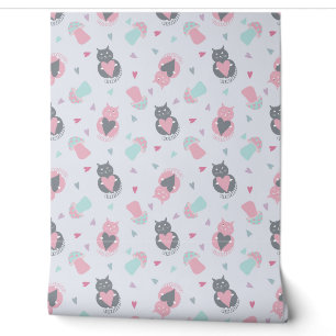 Papel Pintado patrón continuo adorable con gatos y hongos