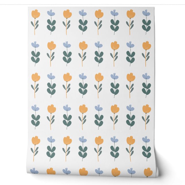 Papel Pintado Patrón continuo con flores amarillas y azules (Desenrollar)