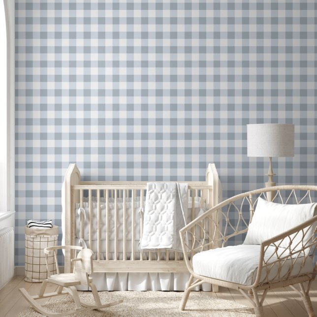 Papel Pintado Patrón continuo de cuadros azules claros y grises (Niños)