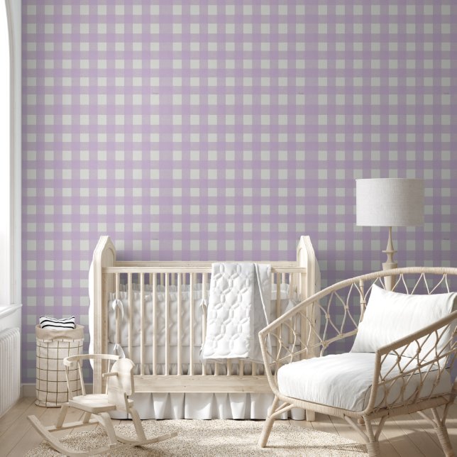 Papel Pintado Patrón continuo de cuadros gingham de lavanda suav (Niños)
