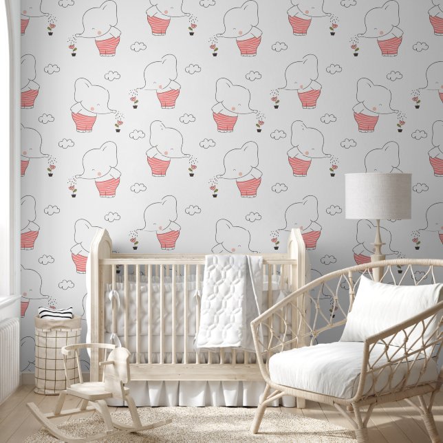 Papel Pintado Patrón continuo de elefante dulce para la habitaci (Niños)