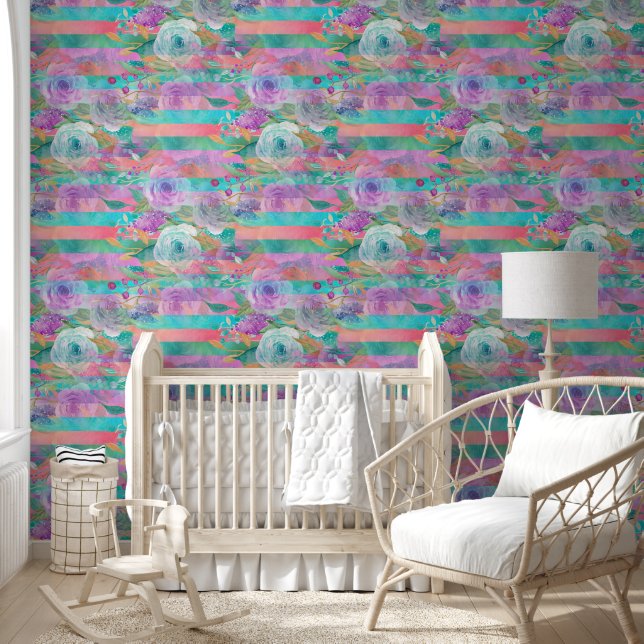 Papel Pintado Patrón continuo de flores en acuarela 8a (Niños)