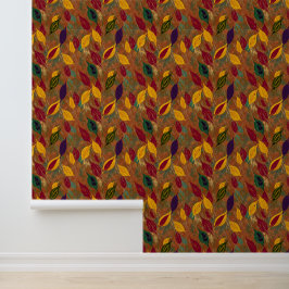 Papel Pintado Patrón continuo de hojas de otoño en cobre rústico
