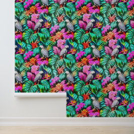 Papel Pintado Patrón continuo de superficie de selva con loros g