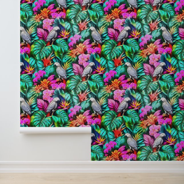 Papel Pintado Patrón continuo de superficie de selva con loros g (Solicitud)