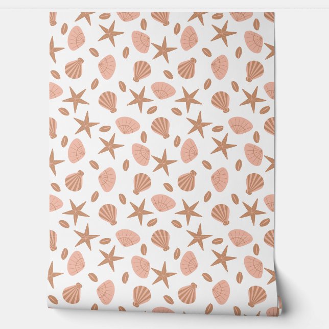 Papel Pintado patrón continuo de vectores con conchas marinas en (Desenrollar)