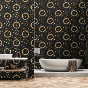 Papel Pintado Patrón continuo del Sol y las Estrellas Celestiale