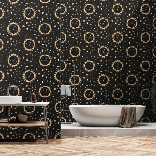 Papel Pintado Patrón continuo del Sol y las Estrellas Celestiale (Baño)