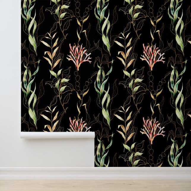 Papel Pintado Patrón costero, patrón de algas marinas imal sobre (Solicitud)