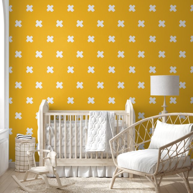 Papel Pintado Patrón cruzado blanco-amarillo fresco (Niños)