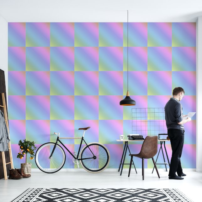Papel Pintado Patrón cuadrado de gradiente de arcoiris pasto neg (Sala de estar)