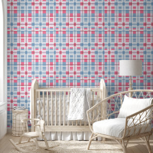 Papel Pintado Patrón cuadrado rectangular rosa y azul bebé