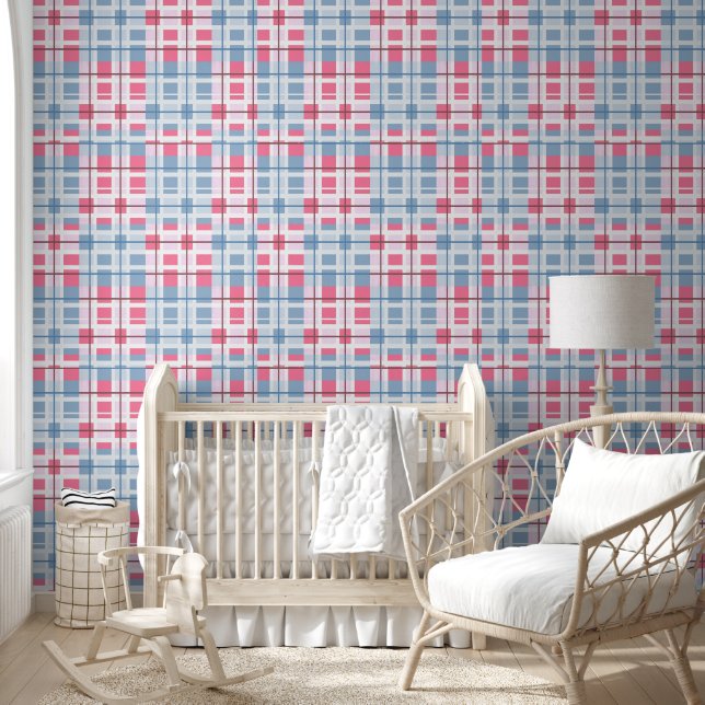 Papel Pintado Patrón cuadrado rectangular rosa y azul bebé (Niños)