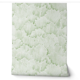 Papel Pintado Patrón de abanico de coral acuarela verde oliva sa