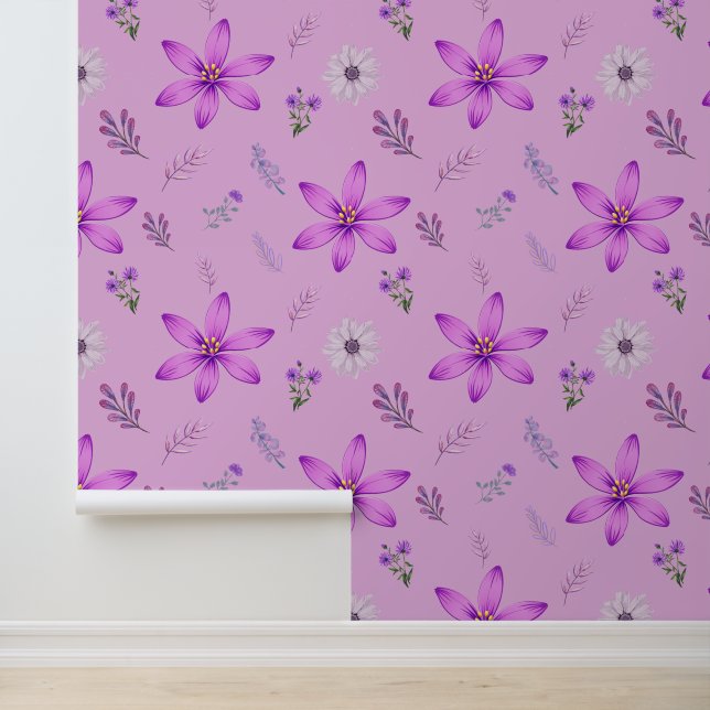 Papel Pintado Patrón de Acentos Púrpura Floral sin Margen (Solicitud)