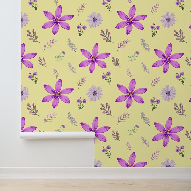 Papel Pintado Patrón de Acentos Púrpura Floral sin Margen (Solicitud)