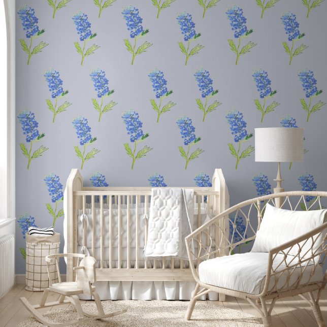 Papel Pintado Patrón de acuarela azul floral azul (Niños)