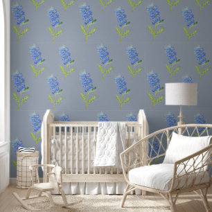 Papel Pintado Patrón de acuarela azul floral azul