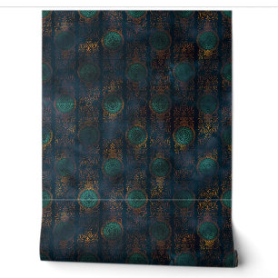 Papel Pintado Patrón de acuarela de damasco de cobre patina