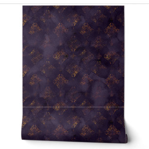 Papel Pintado Patrón de acuarela de damasco de cobre patina