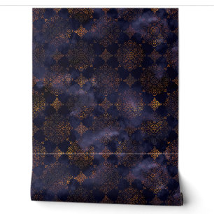 Papel Pintado Patrón de acuarela de damasco de cobre patina
