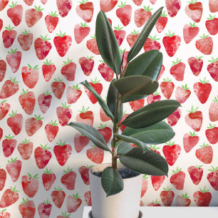 Papel Pintado Patrón de Acuarela de Fresa Moderno