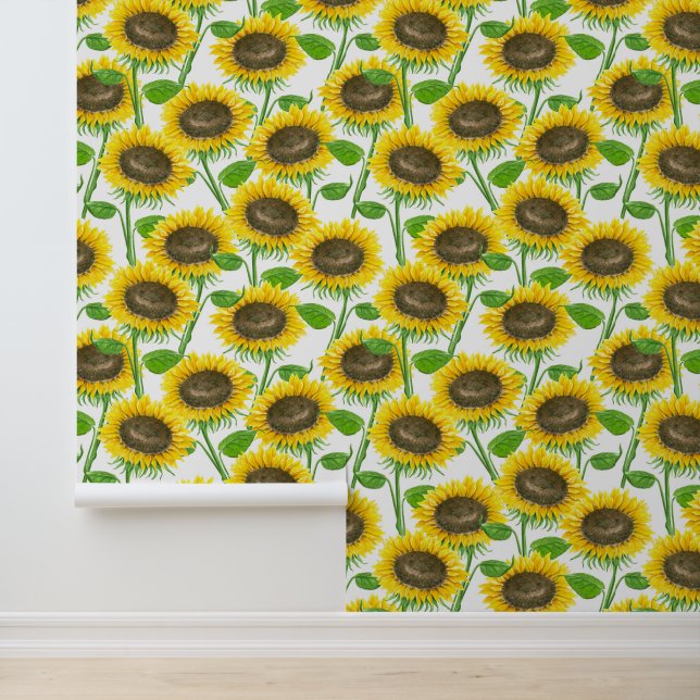 Papel Pintado Patrón de acuarela de girasoles (Solicitud)