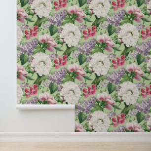 Papel Pintado Patrón de acuarela de jardín de flores Peonies & L