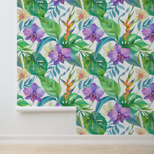 Papel Pintado Patrón de acuarela de orquídea púrpura