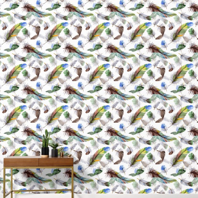 Papel Pintado Patrón de acuarela de plumas (Pasillo)