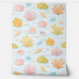 Papel Pintado Patrón de acuarela de vida marina submarina pastel