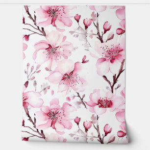 Papel Pintado Patrón de acuarela elegante con flores de cerezo