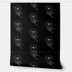 Papel Pintado Patrón de acuarela floral blanca negra